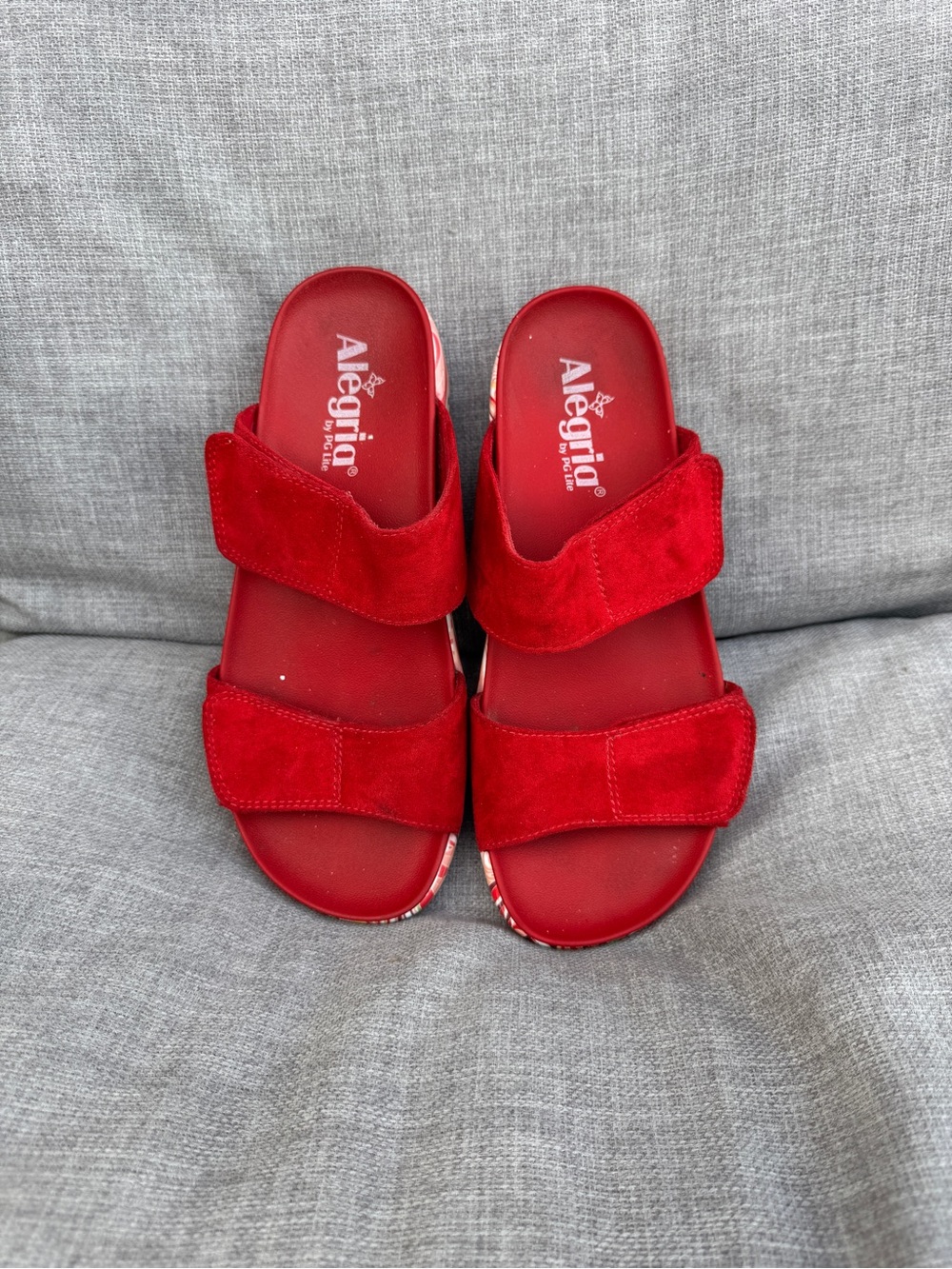 Alegria Lenci Red Faux Suede Swirl Platform Slide Sandals EU 37 / US 7